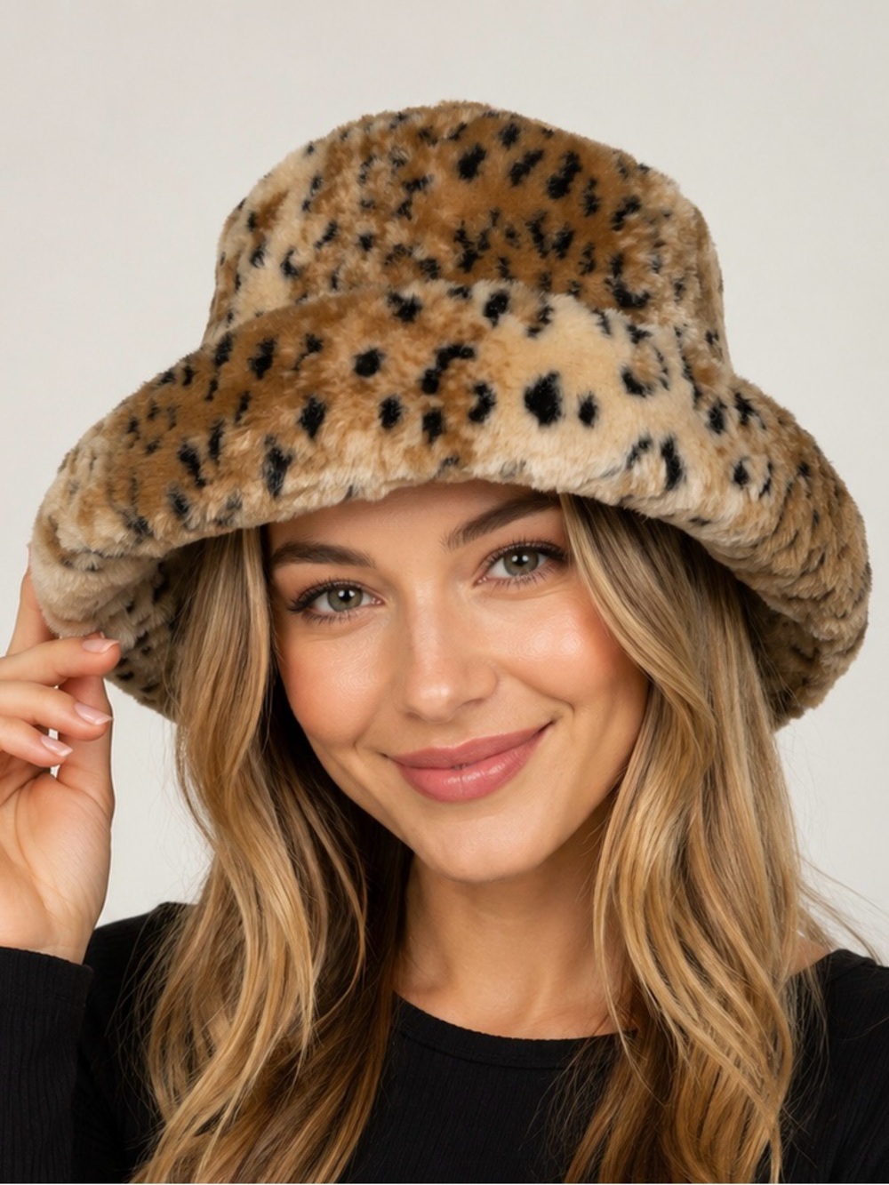 Ben Berger Women’s Vintage Faux Fur Leopard Print Bucket Hat Y2K Cheetah Winter